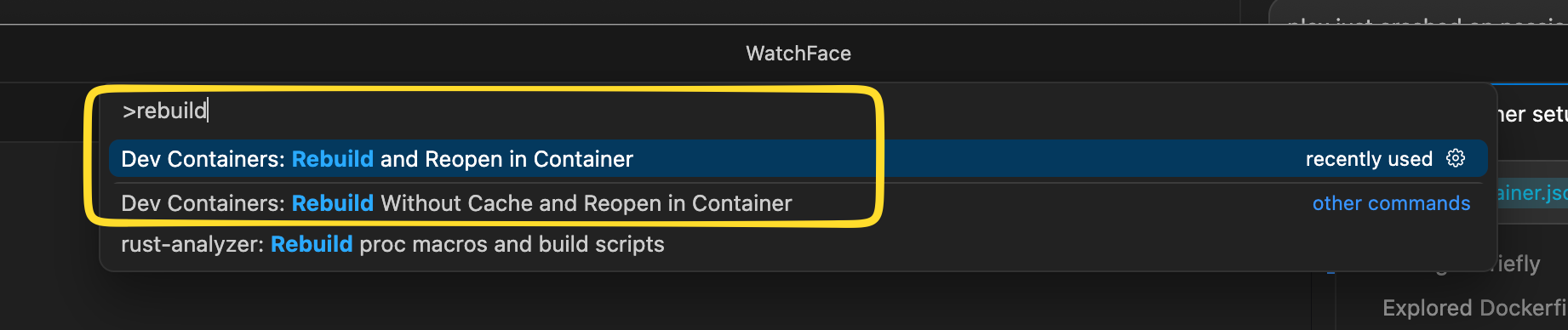 Dev Container restart prompt